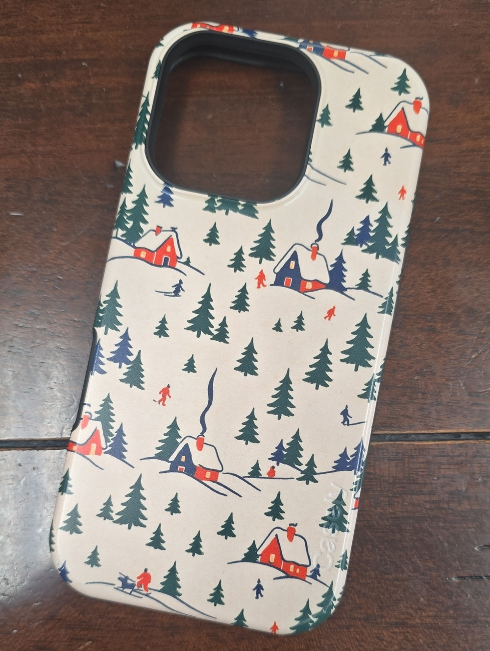 Holiday Cabin Pattern Phone Case - Cream, Green & Red